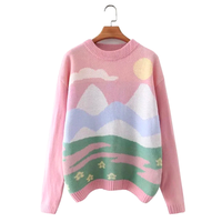 CUTE LANDSCAPE PRINT KNIT SWEATER - Thumbnail 1