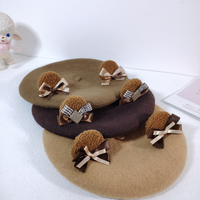 Cute Bear Teddy Ears Wool Beret Hat - Thumbnail 4