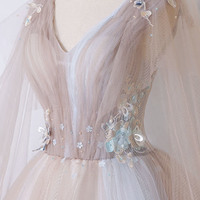 Cute tulle lace long prom dress A line formal dress - Thumbnail 1