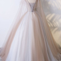 Cute tulle lace long prom dress A line formal dress - Thumbnail 3