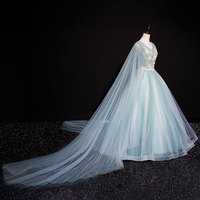 Blue Tulle Lace Long Prom Dress Blue Evening Dress - Thumbnail 1