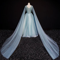 Blue Tulle Lace Long Prom Dress Blue Evening Dress - Thumbnail 2