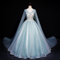 Blue Tulle Lace Long Prom Dress Blue Evening Dress - Thumbnail 3