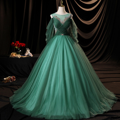 Green tulle long a line prom dress green evening dress