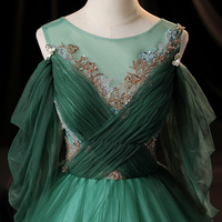 Green tulle long A line prom dress green evening dress - Thumbnail 2