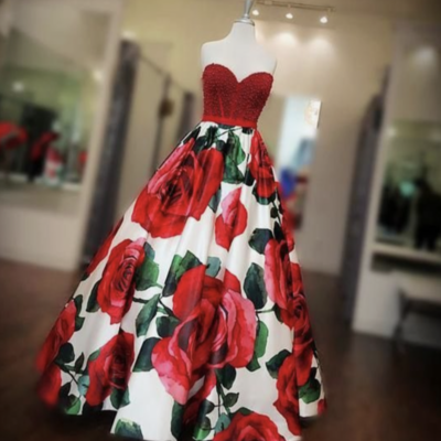 Rose floral prom dresses top with pearls - Thumbnail 3