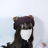 Cute Bear Teddy Ears Wool Beret Hat - Thumbnail 7