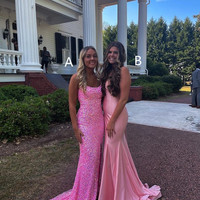 Sparkly Mermaid Scoop Neck Pink Sequin Long Prom Dresses,762 - Thumbnail 2