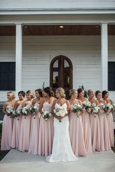 Pink spaghetti strap chiffon long bridesmaid dress,1295