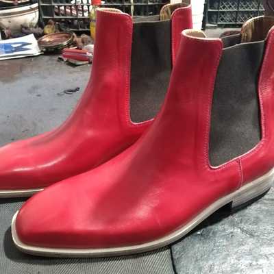 New men's handmade leather red chelsea boot