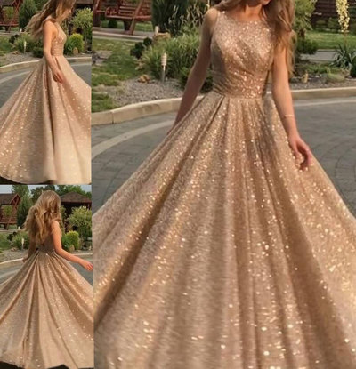 Sparkly Long V Back Prom Dresses for Women,1298