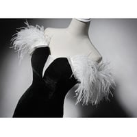 Feather Decoration Formal Black Prom Dresses Spring Long Strapless Velvet Evening Dresses Sleeveless Mermaid Evening Gowns with Sweep Train,1299 - Thumbnail 1