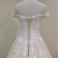 White Off the Shoulder Vestido De Noiva Wedding Dress with Sweep Train Plus Size Bridal Tulle Mariage,1302 - Thumbnail 1