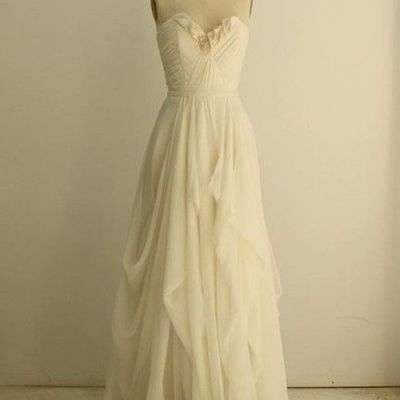 White chiffon a-line beach wedding dresses with ruffled skirt,1304 - Thumbnail 2