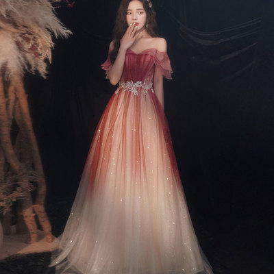 Burgundy sequins long prom dress formal dress,1306