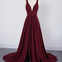 Burgundy Slit Bridesmaid Dress,Slit Party Dress,1308 - Thumbnail 2