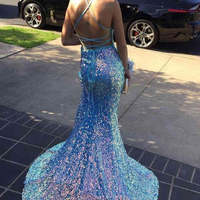 SP1984,Sparkle blue prom dress,sequin long evening dresses,cross back party dress - Thumbnail 2