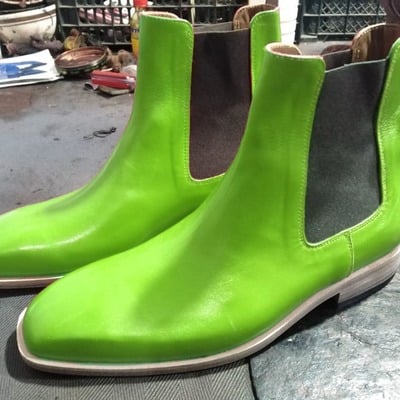 Handmade new parrot green ankle high casual chelsea dress boot limited edition