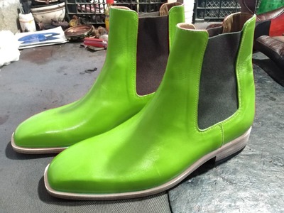 Handmade New Parrot Green Ankle High Casual Chelsea Dress Boot Limited Edition