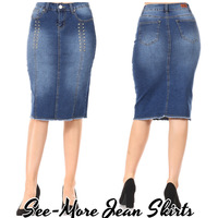 LEXI MID LENGTH INDIGO DENIM SKIRT - Thumbnail 2