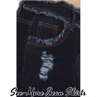TINSLEY FRAYED & DISTRESSED DARK INDIGO MID LENGTH DENIM SKIRT - Thumbnail 3