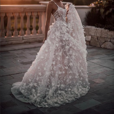 Romantic a-line scoop neck ivory lace spring wedding dress bridal gown,1314 - Thumbnail 3