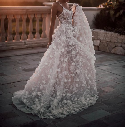 Romantic A-Line Scoop Neck Ivory Lace Spring Wedding Dress Bridal Gown,1314