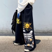 Graffiti Balloon Party Sun High Waist Straight Leg Trousers Pants - Thumbnail 1