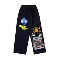 Graffiti Balloon Party Sun High Waist Straight Leg Trousers Pants - Thumbnail 5