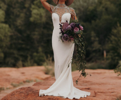 Boho bohemian Wedding Dress, Mermaid with Rhinestones Shoulders Embellishments Wedding Dress，1318