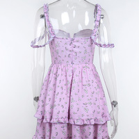 Lilac Flower Prints Ruffled Dress - Thumbnail 4