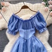 Blue A line lace-up dress blue fashion dress - Thumbnail 4