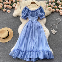 Blue A line lace-up dress blue fashion dress - Thumbnail 5
