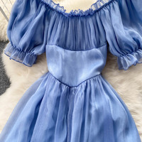 Blue A line lace-up dress blue fashion dress - Thumbnail 6
