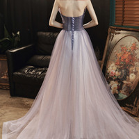 Purple tulle sequins long prom dress evening dress - Thumbnail 4
