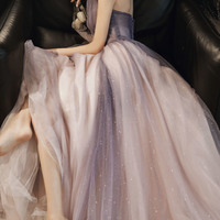 Purple tulle sequins long prom dress evening dress - Thumbnail 5