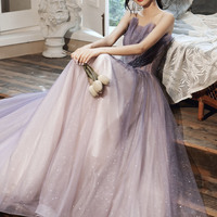 Purple tulle sequins long prom dress evening dress - Thumbnail 6