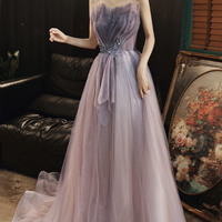 Purple tulle sequins long prom dress evening dress - Thumbnail 7