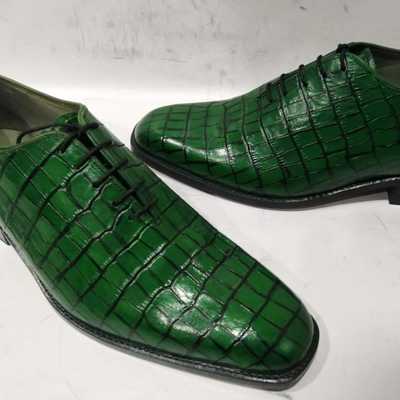 Men's handmade green alligator skin lace up shoes