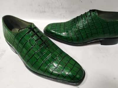 Men's Handmade Green Alligator Skin Lace Up Shoes