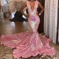 SP1990,Gorgeous mermaid sequin prom dresses deep v-neck sleeveless trumpet long evening dresses - Thumbnail 1