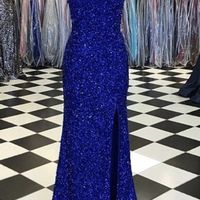 SP1992,Royal blue sequin mermaid prom dress halter long evening dresses - Thumbnail 1