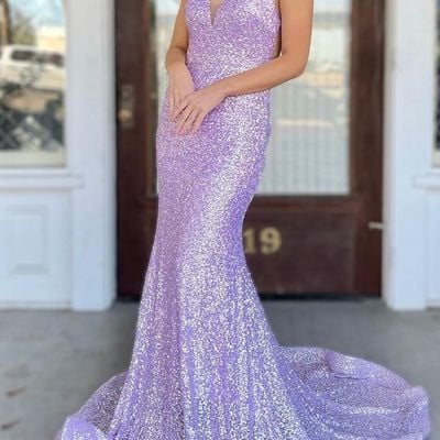 Sp1995,gorgeous trumpet lavender sequin mermaid prom dresses v-neck evening dress long formal gown - Thumbnail 2