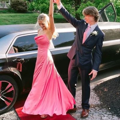 Sp1997,sweet pink satin prom dresses spaghetti straps sheath long prom dress evening long dress