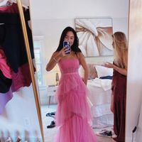 SP1986,Sweet pink tulle prom dress,spaghetti straps ruffles evening formal gown,long prom dresses - Thumbnail 3