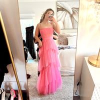 SP1986,Sweet pink tulle prom dress,spaghetti straps ruffles evening formal gown,long prom dresses - Thumbnail 2