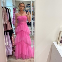 SP1986,Sweet pink tulle prom dress,spaghetti straps ruffles evening formal gown,long prom dresses - Thumbnail 1
