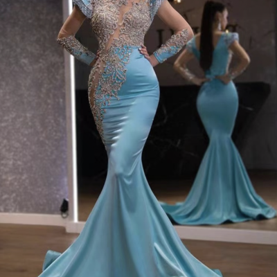 Blue prom dresses mermaid with sparkly beaded - Thumbnail 1