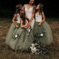Olive Green Flower Girl Dresses Floor Length - Thumbnail 1