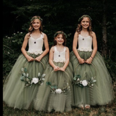 Olive green flower girl dresses floor length - Thumbnail 3